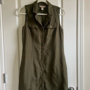 Banana Republic Khaki Button-Front Midi Dress